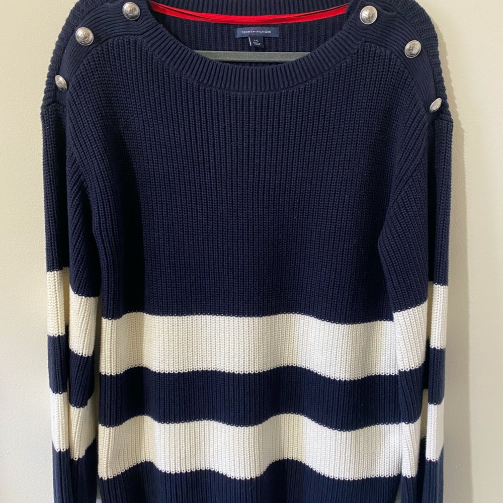 Tommy Hilfiger Stripped Navy & White Sweater